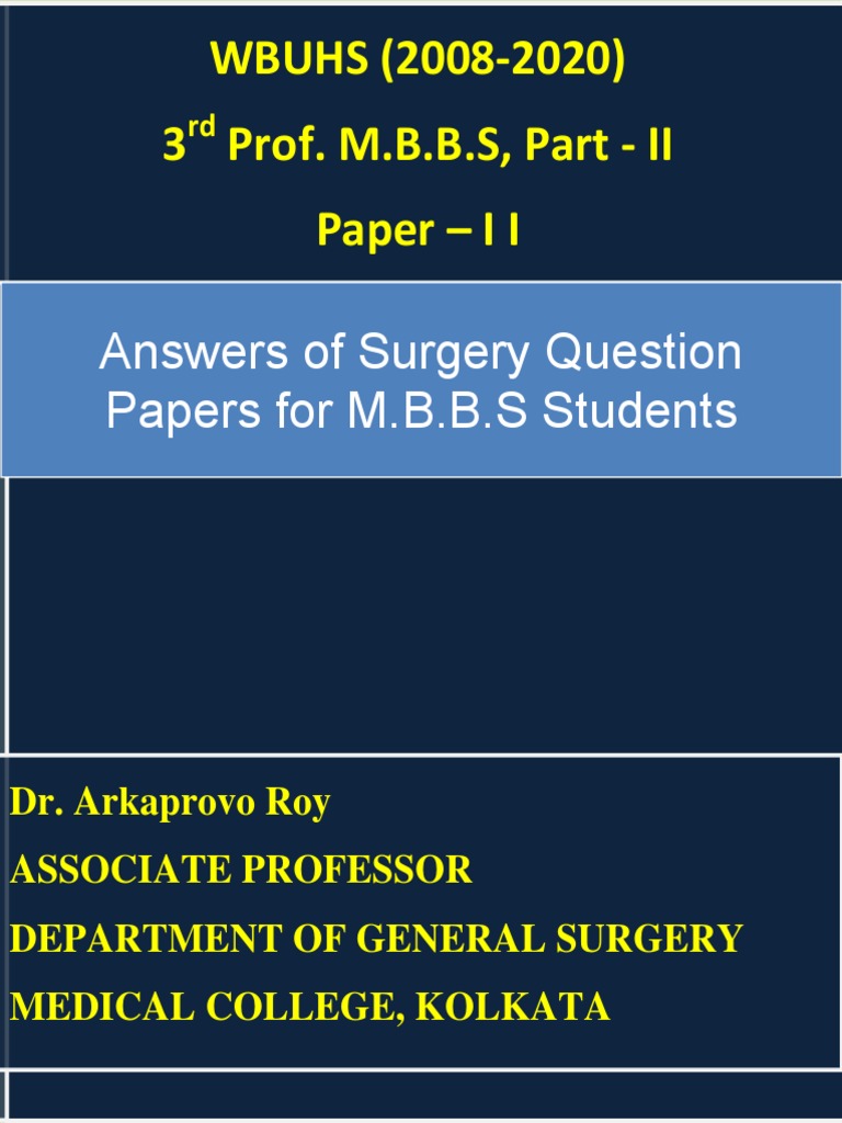 Answers to Surgery Question Papers for M.B.B.S Students A