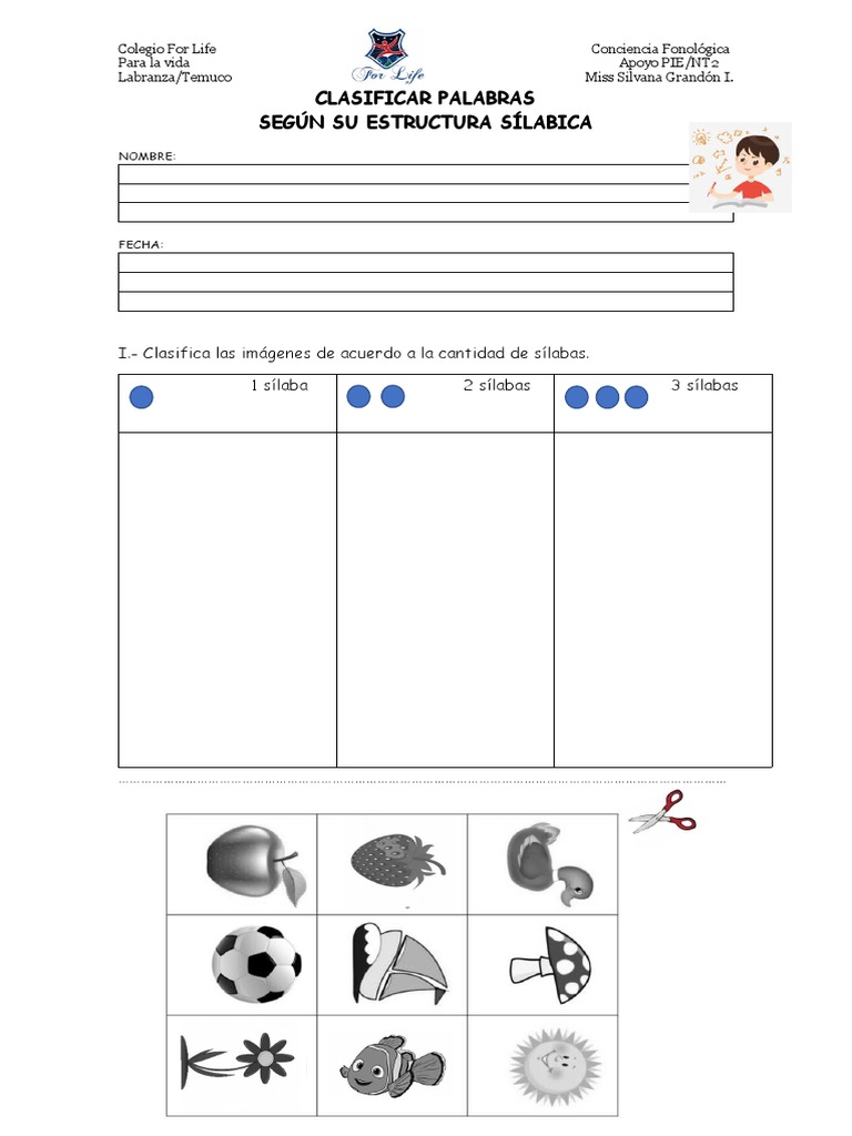 Ficha de Conciencia Silabica - 06 de Mayo - Kinder | PDF | Artes del ...