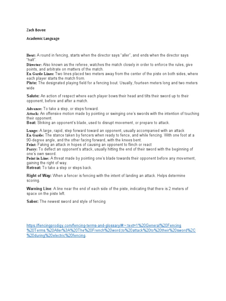 Fencing Terms and Definitions Guide | PDF
