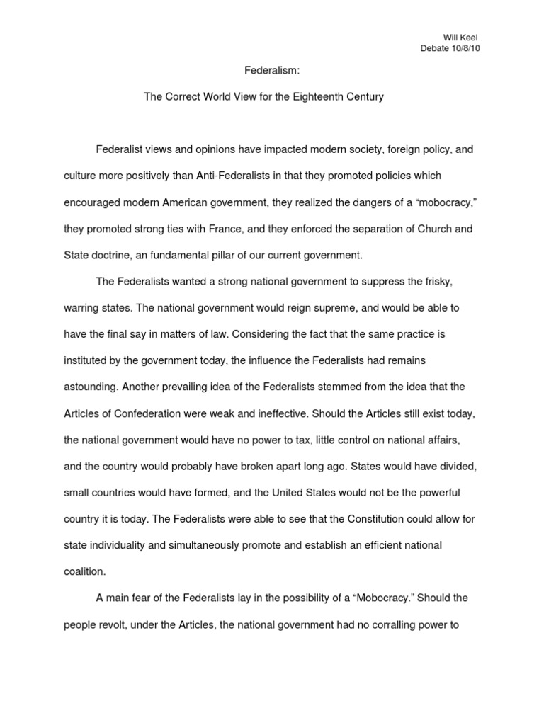 Pro Federalist Debate | Federalist Party | The Federalist Papers