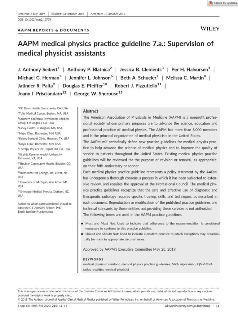 2019 AAPM Medical Physics Practice Guideline 7 A Supervision of Medical