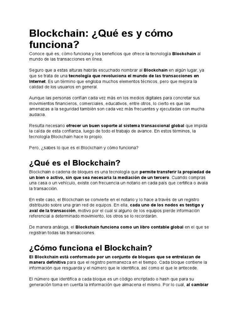 Blockchain - ¿Qué Es y Cómo Funciona | PDF | Tecnologías de la ...