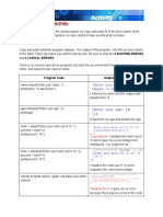 Programming Input Activity: Program Code Output and Notes