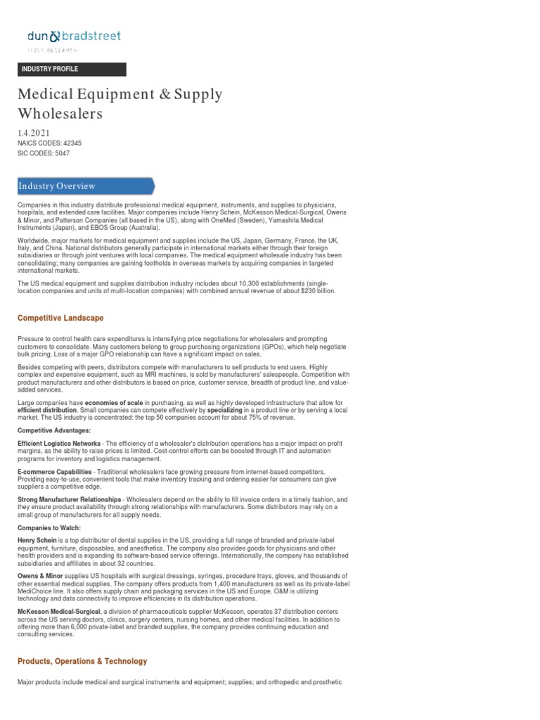 INDUSTRY PROFILE Medical Equipment & Supply Wholesalers PDF Medical