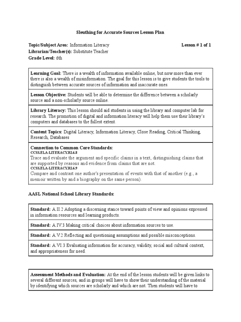 Reading in the content area lesson plan pdf
