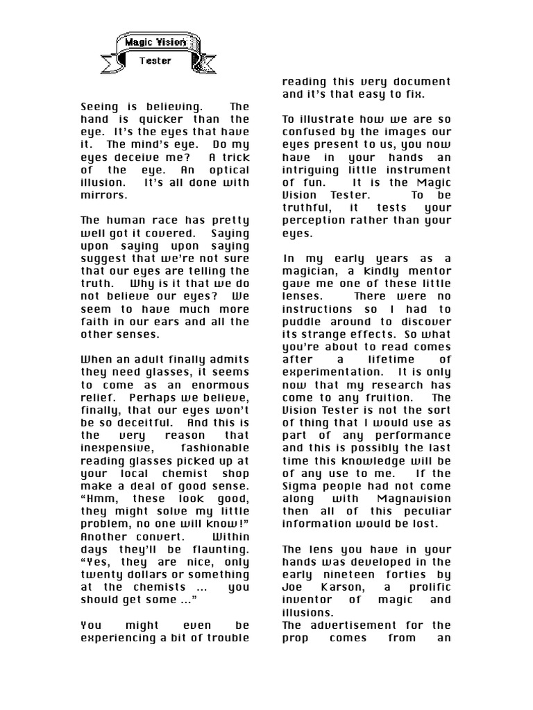 Magic Vision Tester by Ian Buckland Document | PDF | Eye | Letter Case