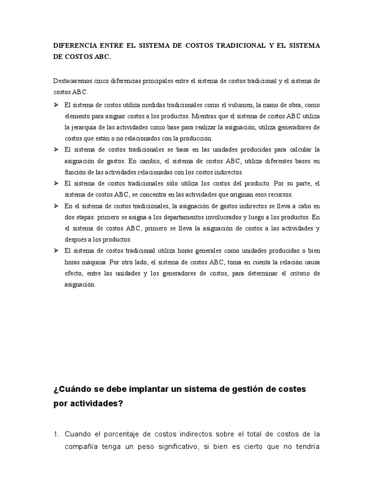 Diferencias entre Costeo ABC y Tradicional | PDF | Costo | Business