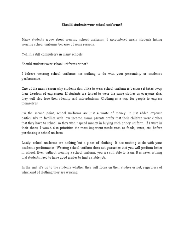 Should Students Wear School Uniforms PDF Economies Social Institutions