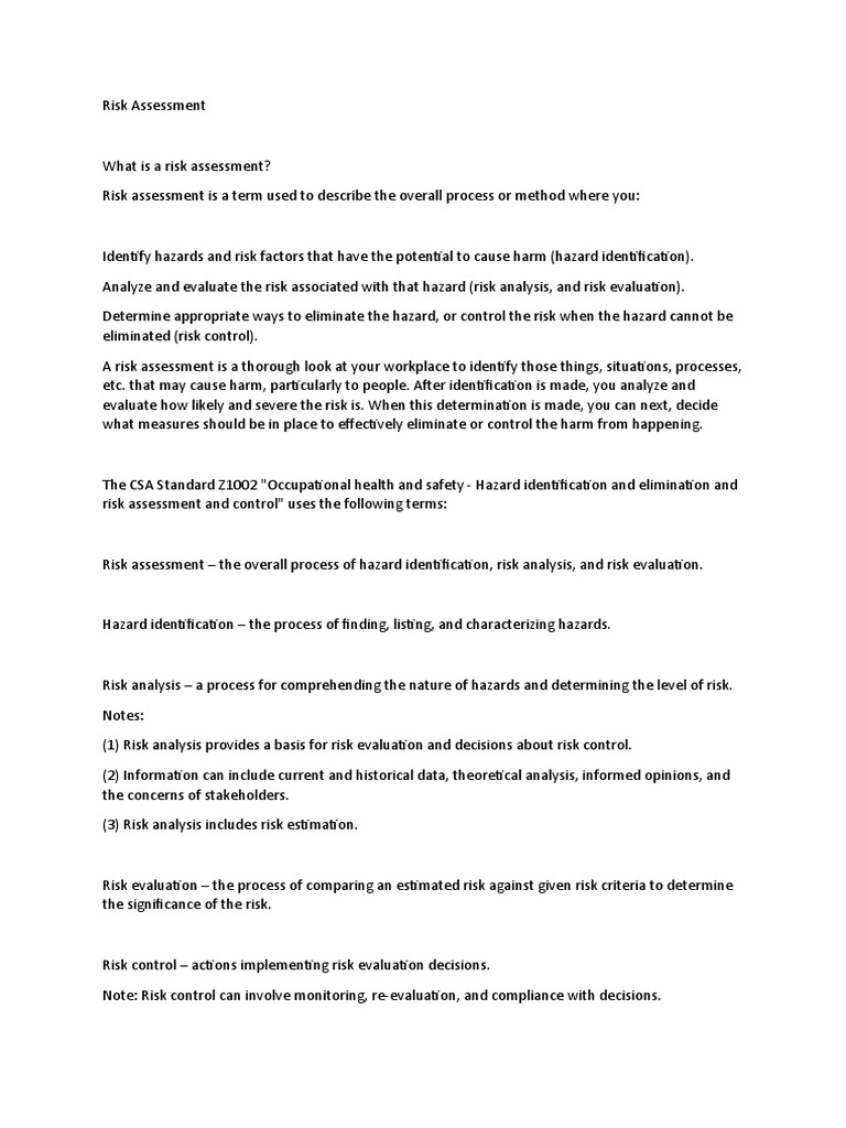 Risk Assessment (OSHA) PDF Risk Risk Assessment