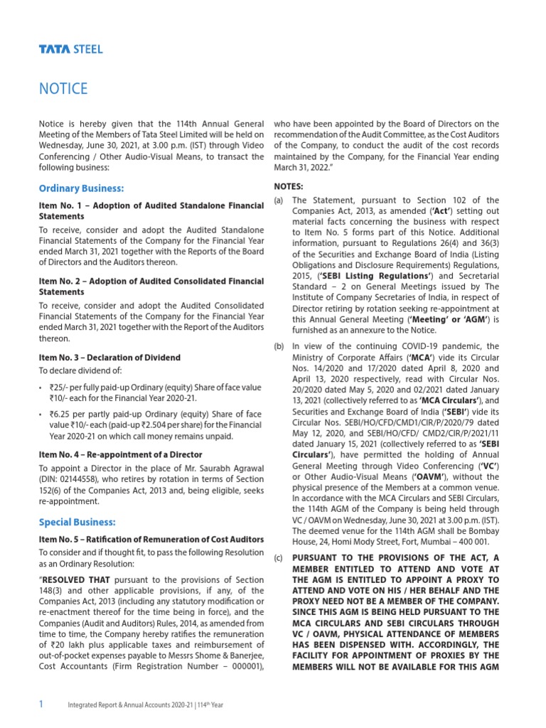 TATA STEEL - Integrated report & annual accounts 2020-21