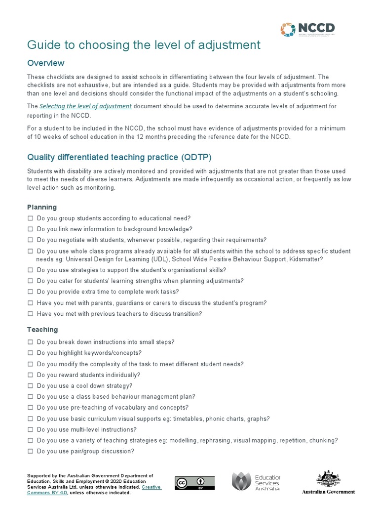Guide To Choosing Level of Adjustment PDF Educational Assessment