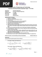 Faculty of Engineering and Technology Semester End Examination Question Paper - M. Tech