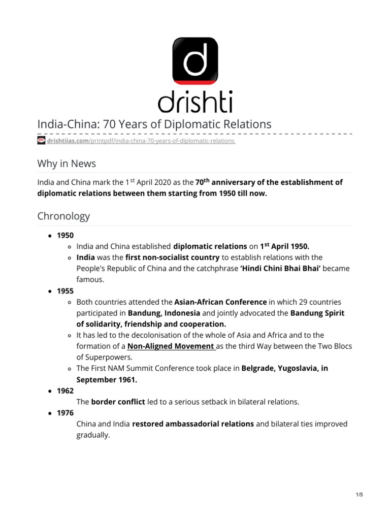 India-China Diplomatic Relations: 70 Years | PDF | Non Aligned Movement ...