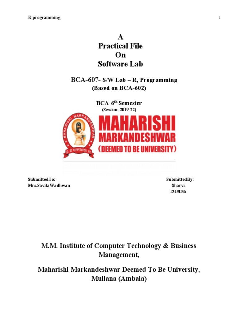 R Programming Practical File (1319036) | PDF | Matrix (Mathematics ...
