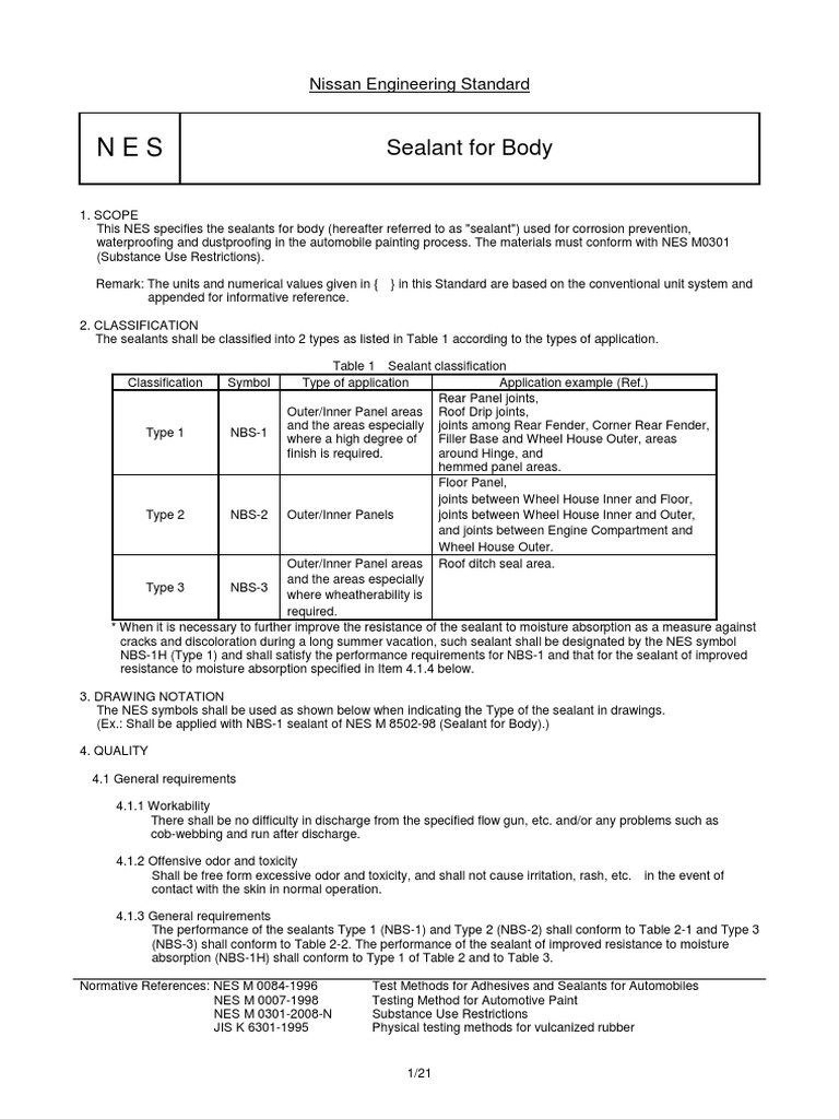 Sealant For Body Nissan Engineering Standard PDF Paint Adhesive