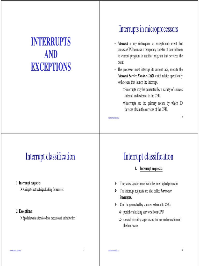 Interrupts AND Exceptions Exceptions: Interrupt Classification ...