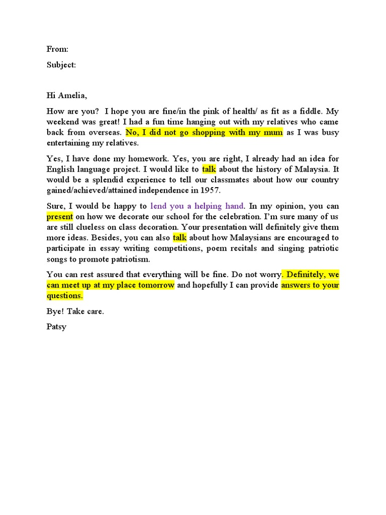 MUET Email Writing Sample Answer | PDF