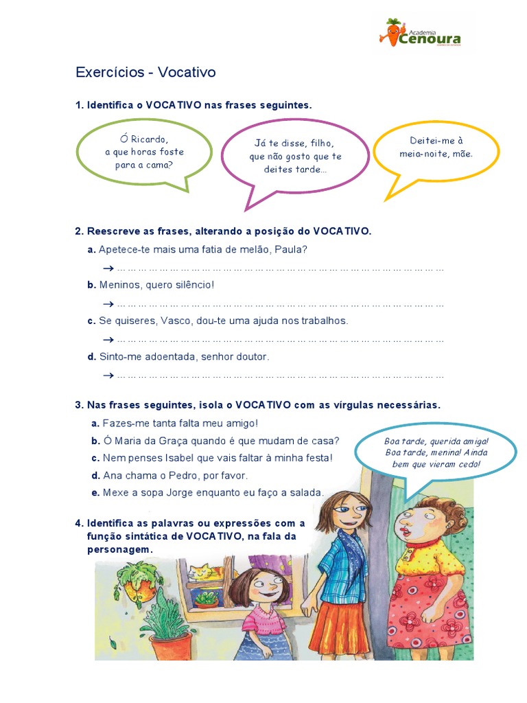 Exercícios sobre Vocativo em Frases | PDF