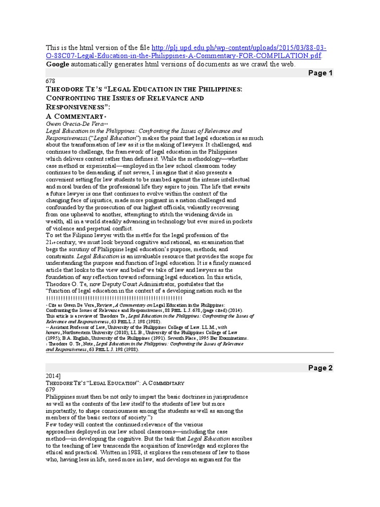 Legal Education in the Philippines: A Commentary | PDF | Legal ...