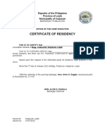 Certificate of Residency: Republic of The Philippines Province of Leyte Municipality of Inopacan