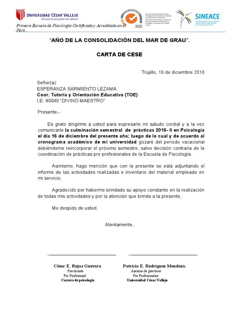 Modelo De Carta De Cese PDF