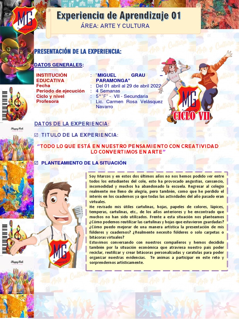 Experiencia de Aprendizaje de Arte y Cultura Quinto Grado | PDF ...