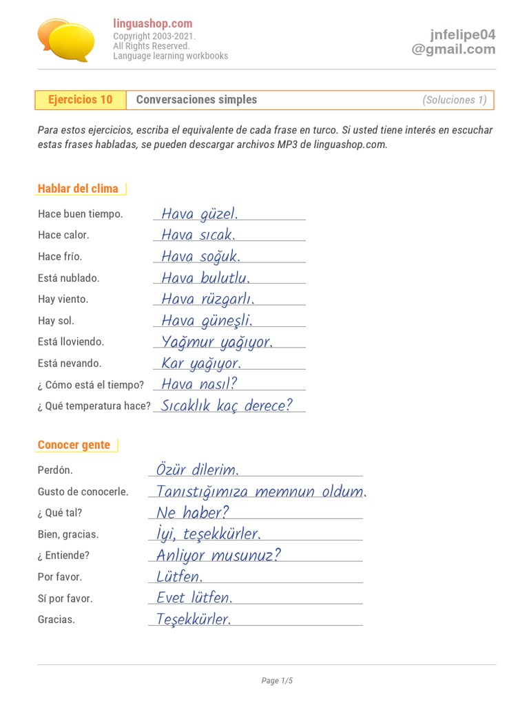 Turkish Workbook | PDF