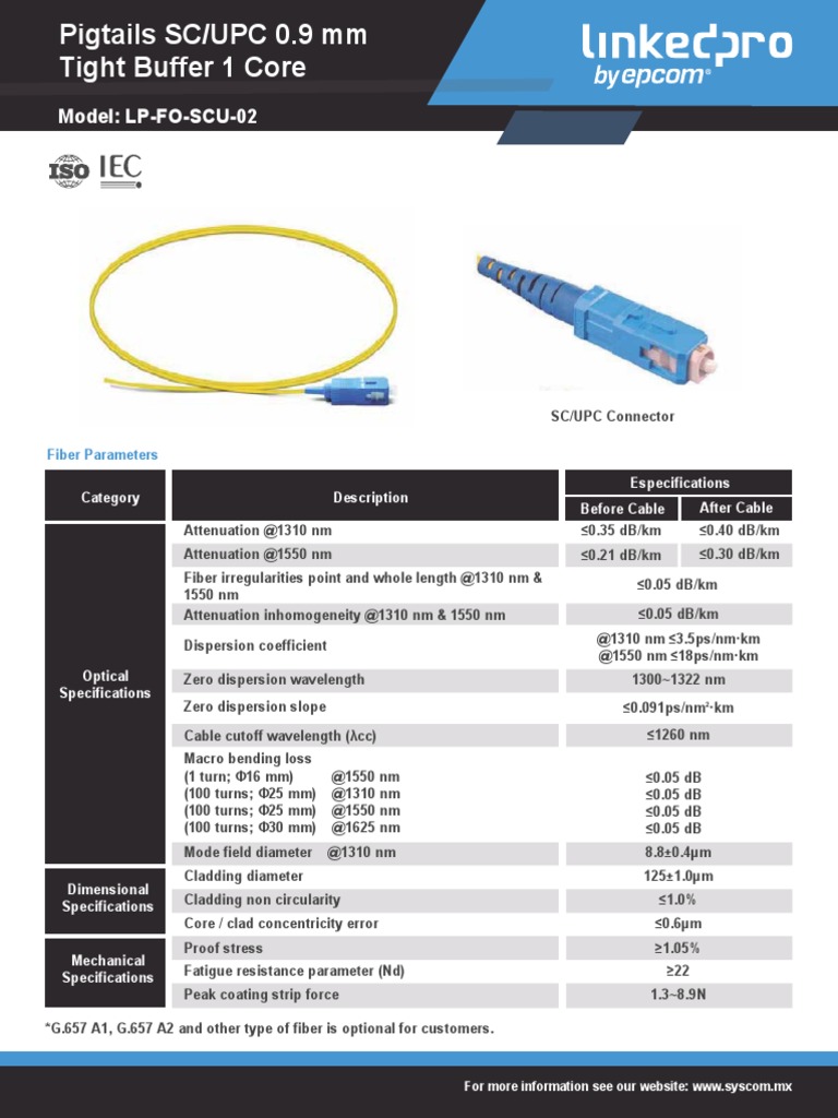 Pigtail SC UPC | PDF | Optical Fiber | Attenuation