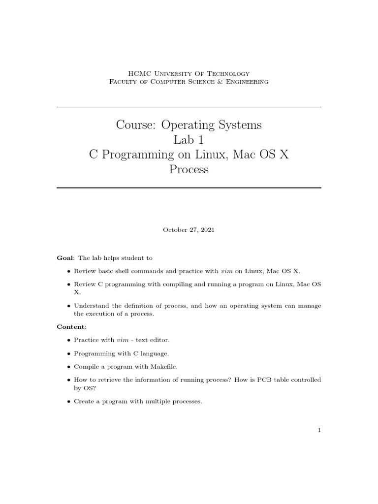 Course: Operating Systems Lab 1 C Programming On Linux, Mac OS X ...