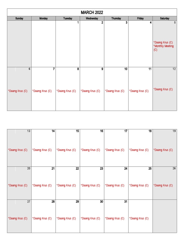 Blank Calendar PDF Liturgical Calendar Catholic Liturgy