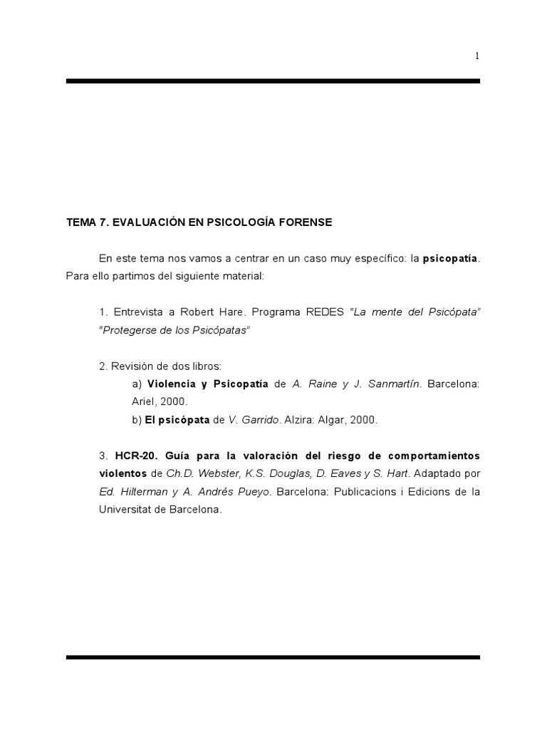 Evaluación de Psicopatía en Psicología Forense | PDF | Violencia ...