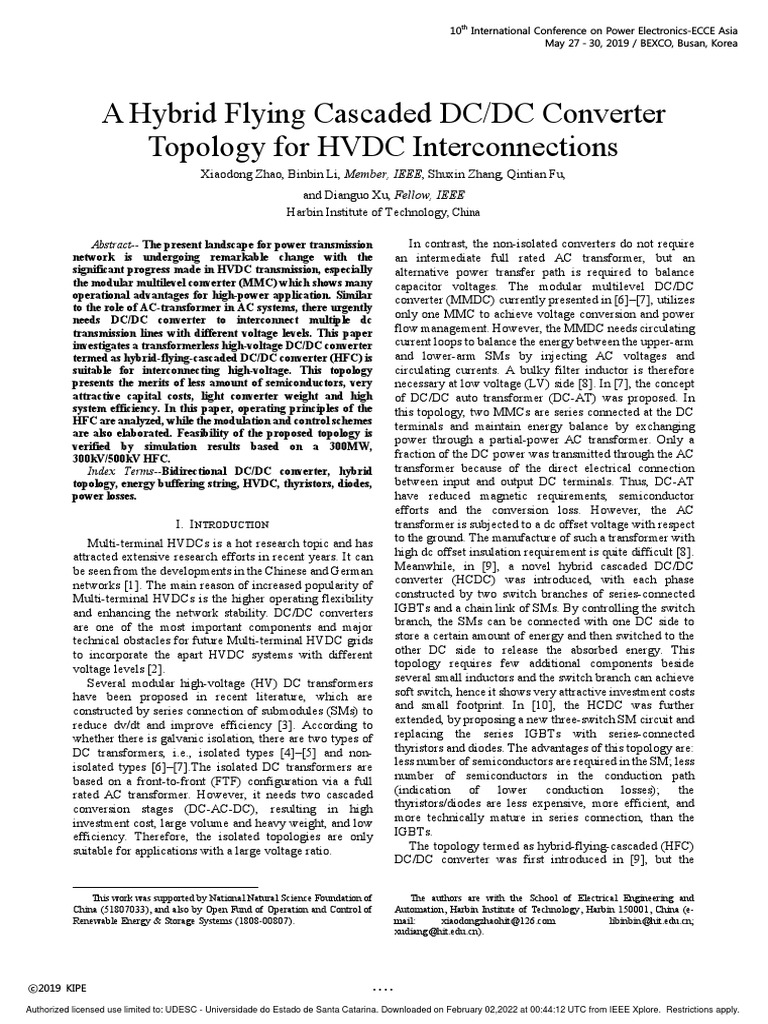 A Hybrid Flying Cascaded DC DC Converter Topology For HVDC ...