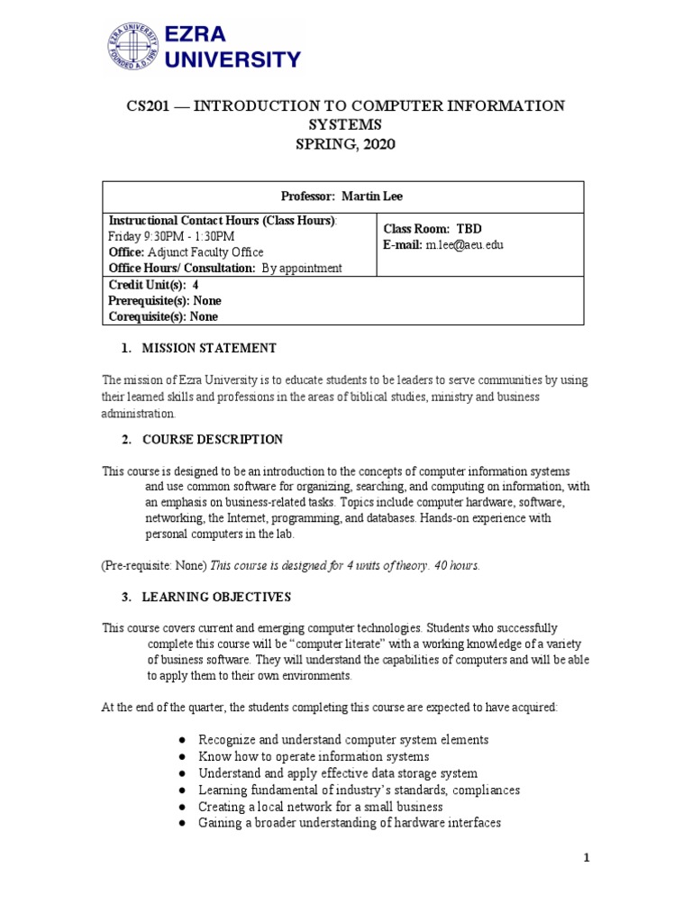 CS201 Introduction To Computer Information Systems | PDF | Academic ...