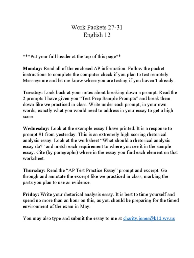 English 12 and Yearbook Packets 27-31 | PDF | Essays | Henry David Thoreau