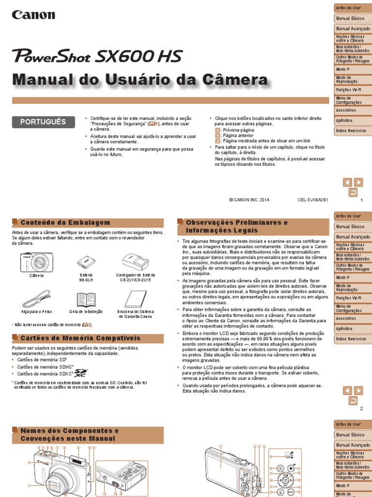 PowerShot SX600HS Camera User Guide PT | PDF | Câmera | Wi-Fi