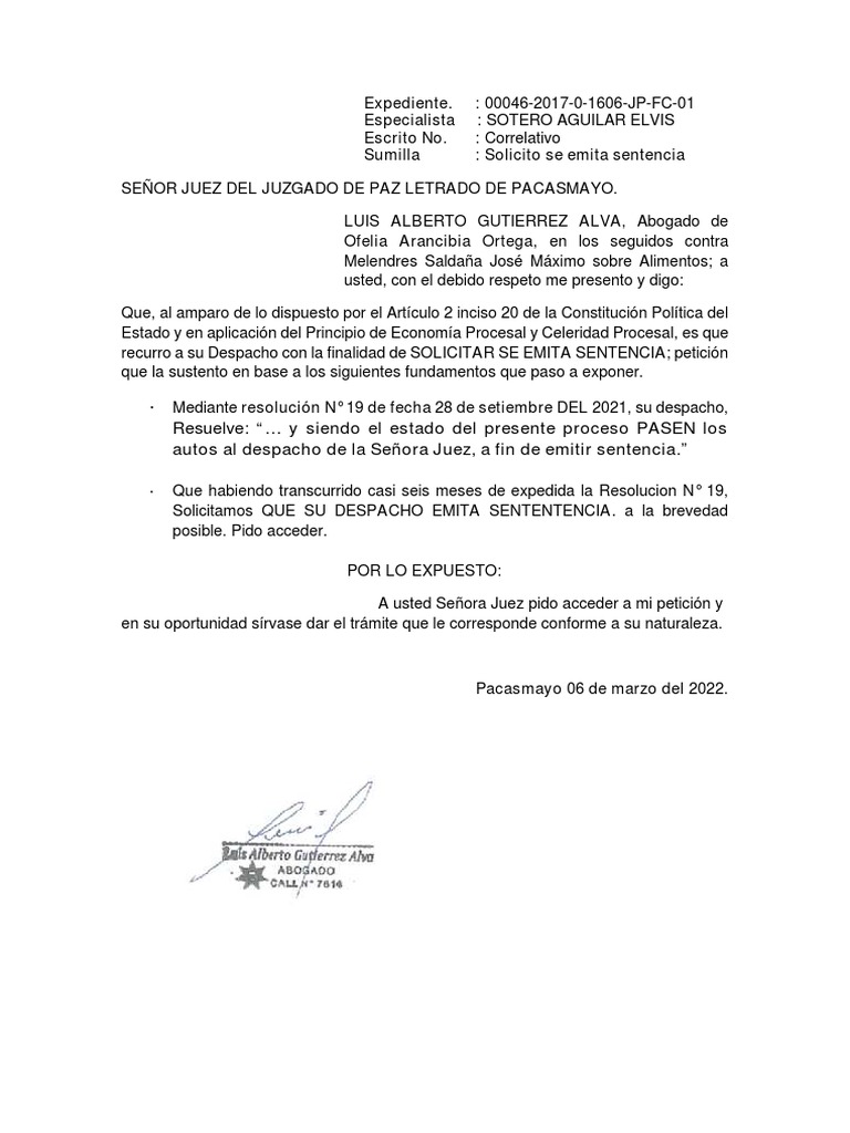 Solicito Se Emita Sentencia | PDF