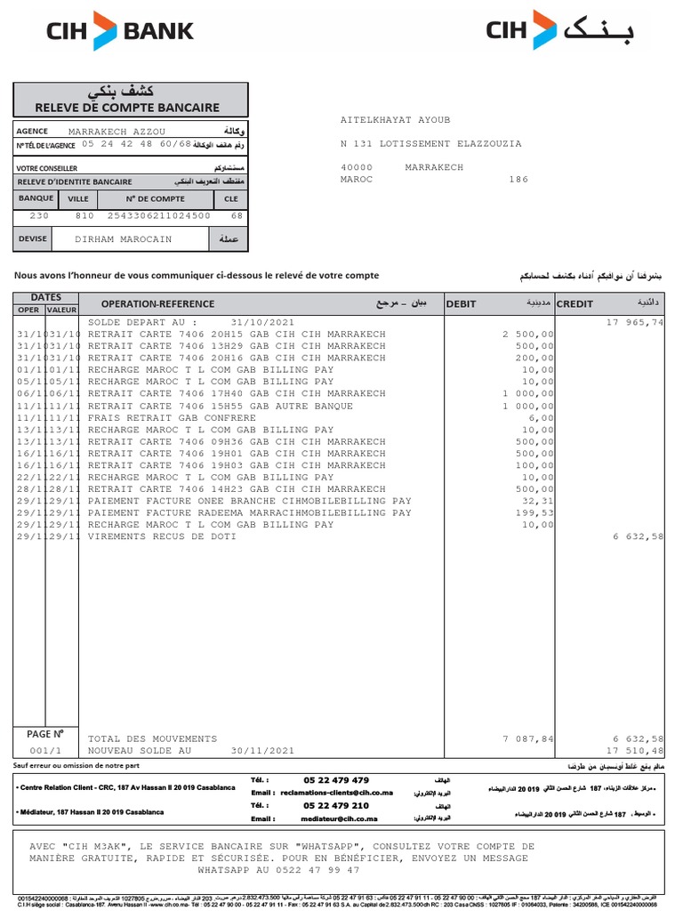CIH Relevé 2543306211024500 202111 | PDF