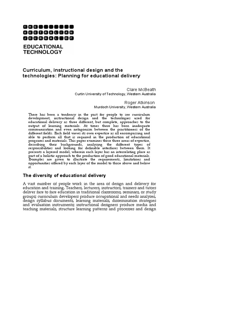 Curriculum, Instructional Design and The Technologies Planning For ...