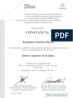 Certificate For Estefanía González Ibarra For - Interés Superior de La Niñez
