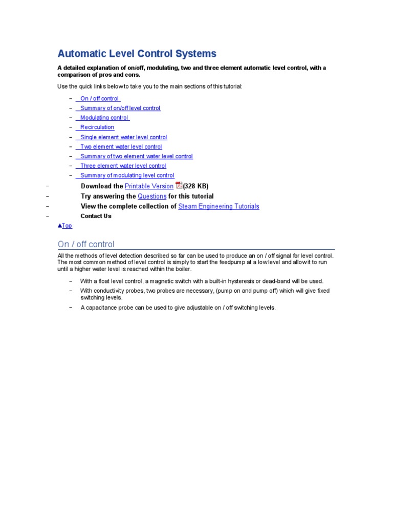 Automatic Level Control Systems | PDF | Boiler | Pump