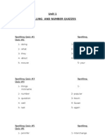 Unit 1 Spelling and Number Quizzes
