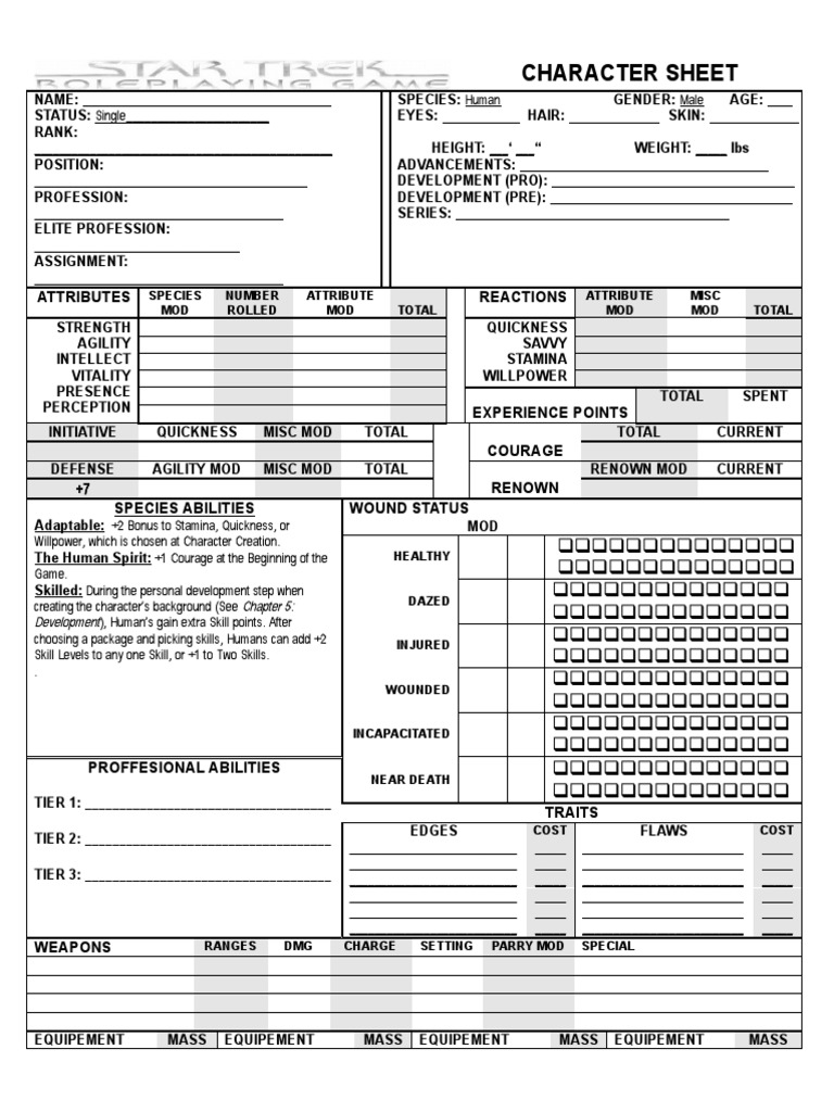 Character Sheet: Attributes Reactions | PDF | Role Playing Games | Role ...