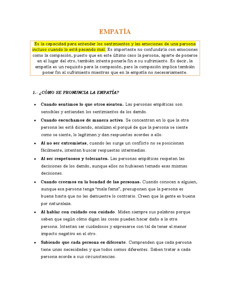 Definición y características de la empatía | PDF | Empatía | Las emociones