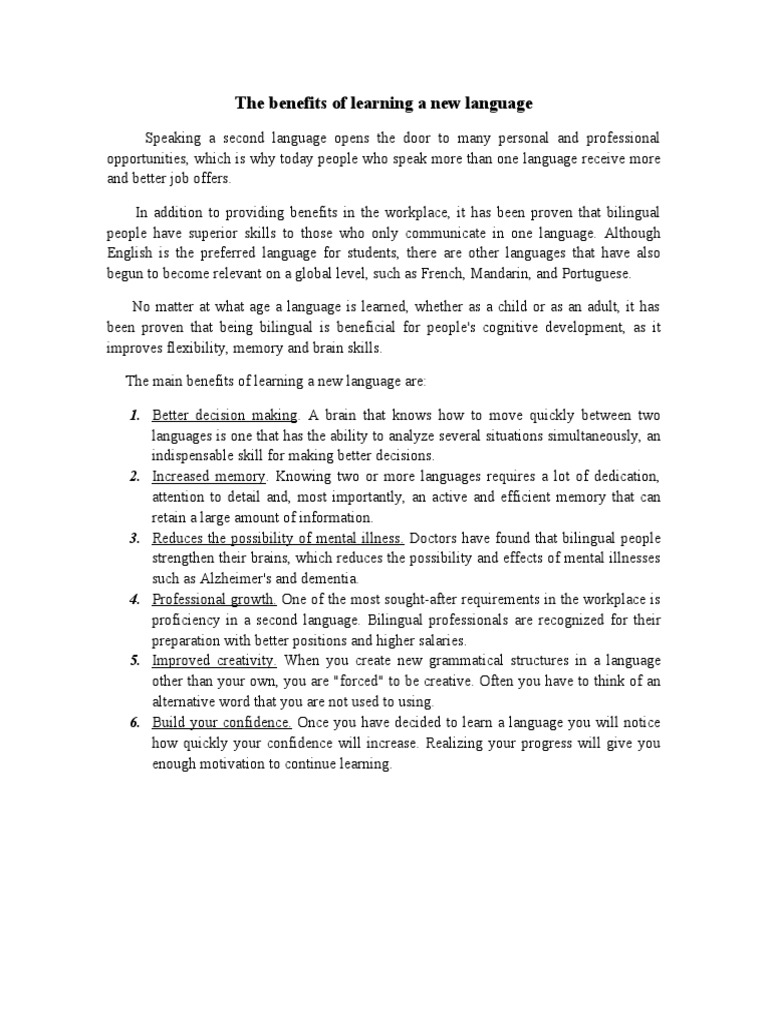 The Benefits of Learning A New Language: 1. Better Decision Making | PDF