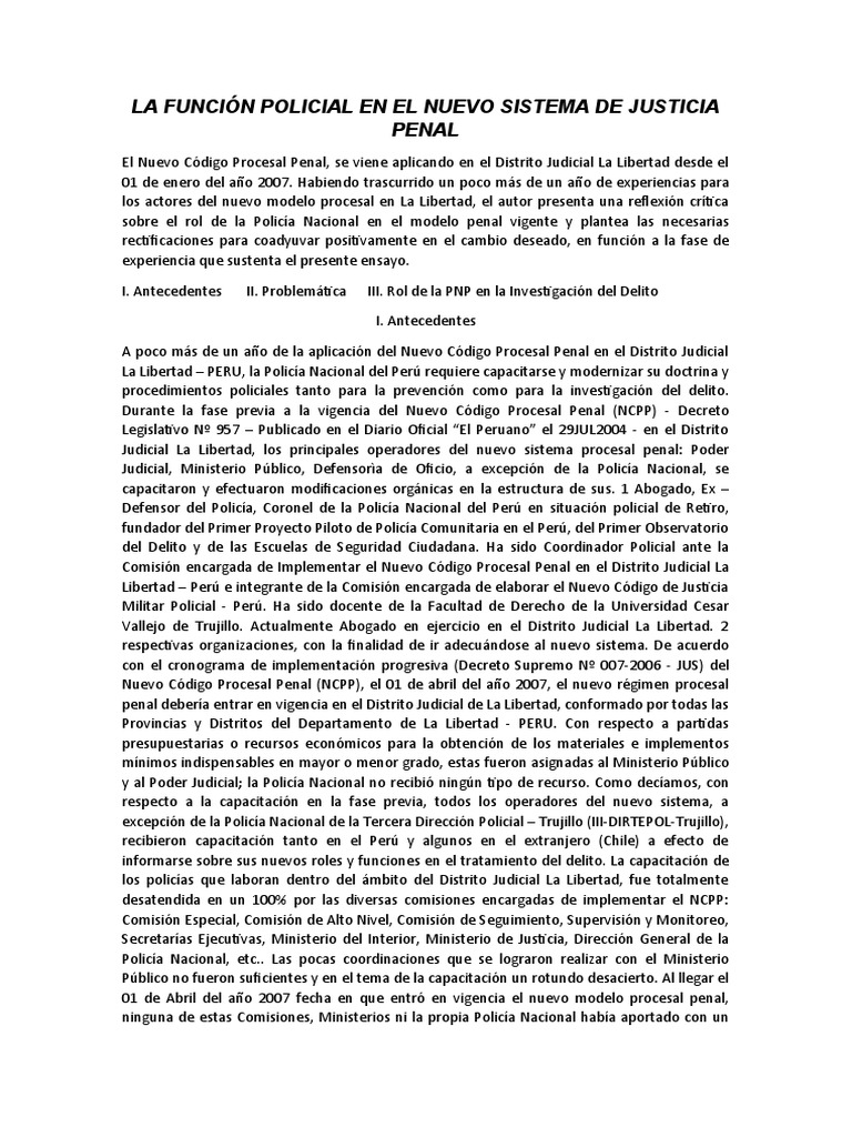 La Función Policial en El Nuevo Sistema de Justicia Penal | PDF ...