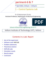 EEE3001 - Control Systems Lab: Vellore Institute of Technology (VIT), Vellore