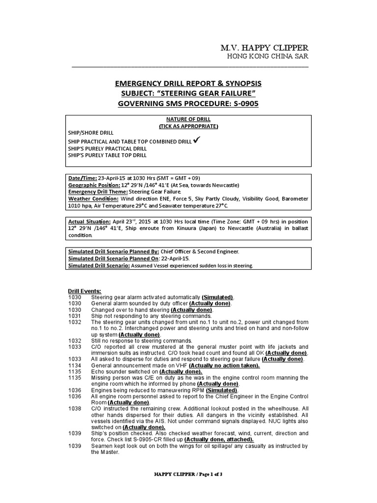 Steering Gear Failure PDF Water Transport Shipping