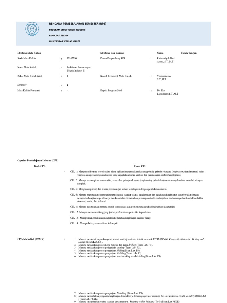 RPS Praktikum Teknik Industri II | PDF