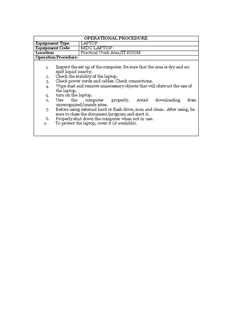 Equipment Type Equipment Code Location Operation Procedure PDF Electrical Wiring