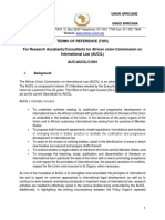 Terms of Reference (Tor) For Research Assistants/Consultants For African Union Commission On International Law (AUCIL) AUC/AUCIL/C/004